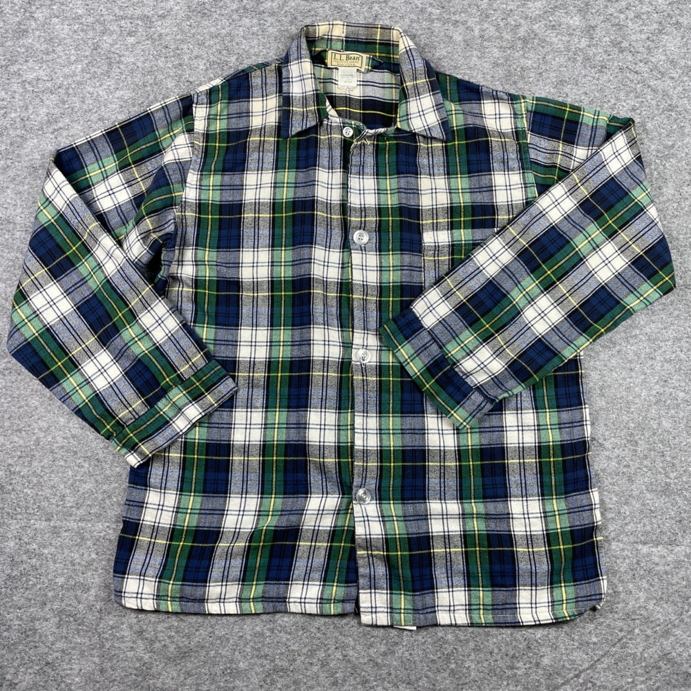 VTG L.L. Bean Flannel Shirt Mens Medium Green Plaid Long Sleeve 80s Made In USA